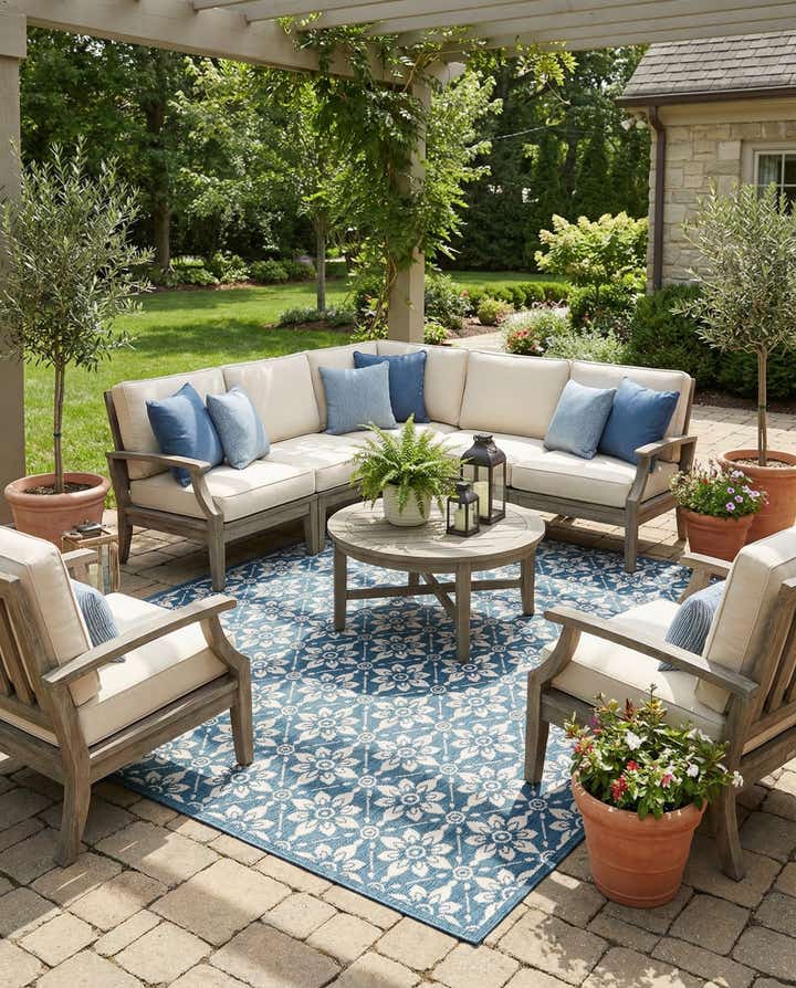 7' 10 x 7' 10 Easy-Clean Lattice Indoor / Outdoor Square Rug
