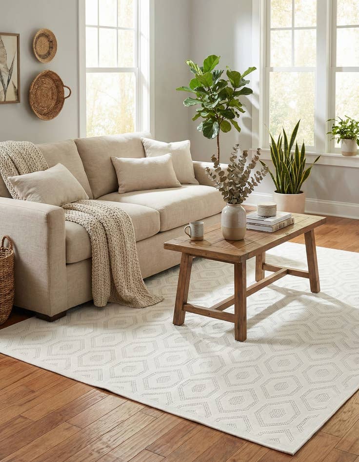 Detail image of 7' 10 x 10'  Washable Trellis Textured Indoor / Outdoor Rug