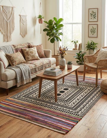5' 1 x 8' Hand Braided Chindi Cotton Rug