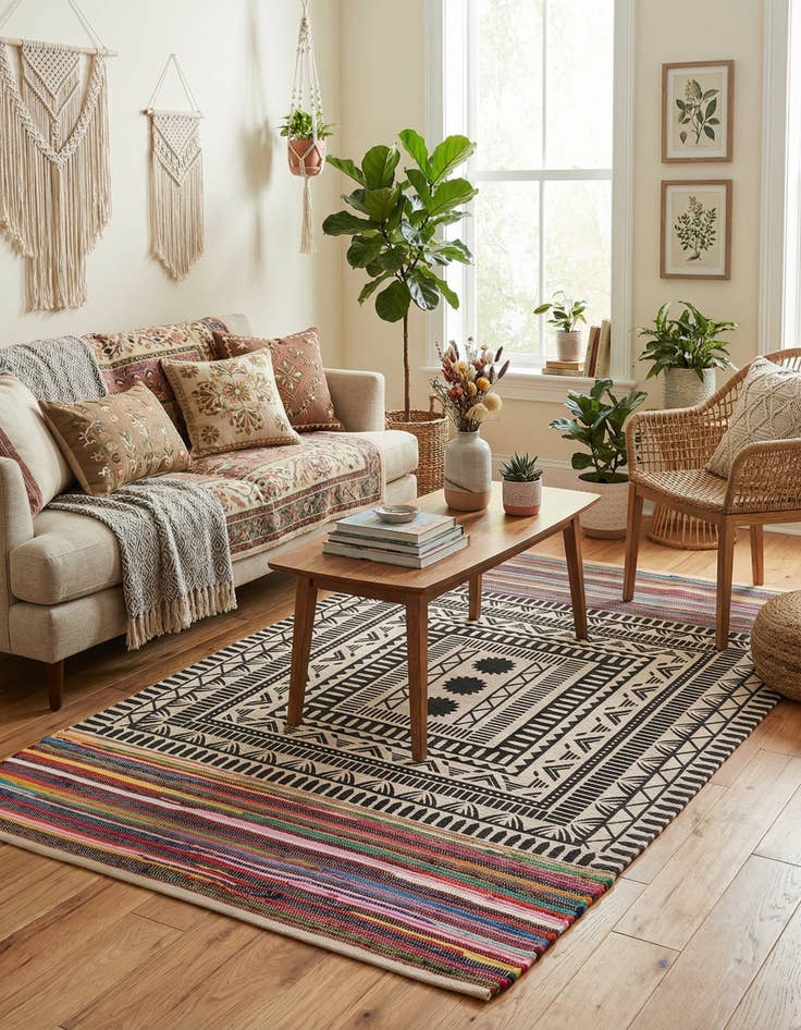 Detail image of 5' 1 x 8'  Hand Braided Chindi Cotton Rug