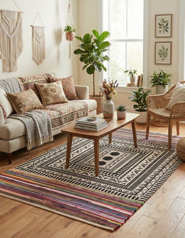 5' 1 x 8' Hand Braided Chindi Cotton Rug