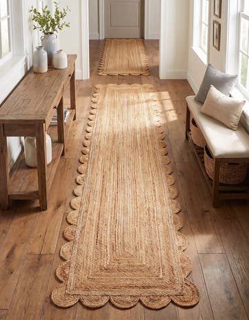 2' 7 x 12' Hand Woven Scallop Braided Jute Runner Rug