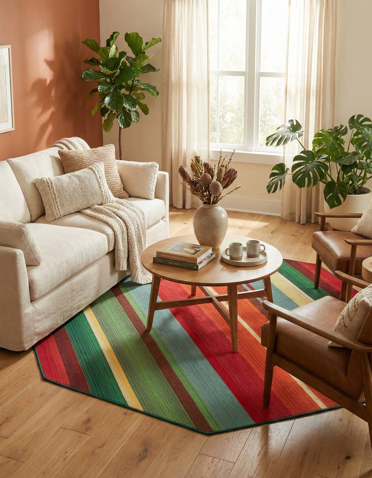 Detail image of 7' x 7'  Washable Modern Indoor / Outdoor Octagon Rug