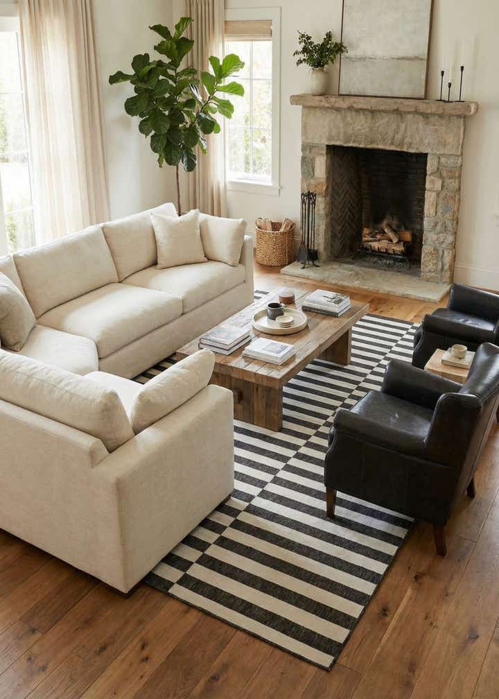 10' 8 x 10' 8 Easy-Clean Striped Indoor / Outdoor Square Rug
