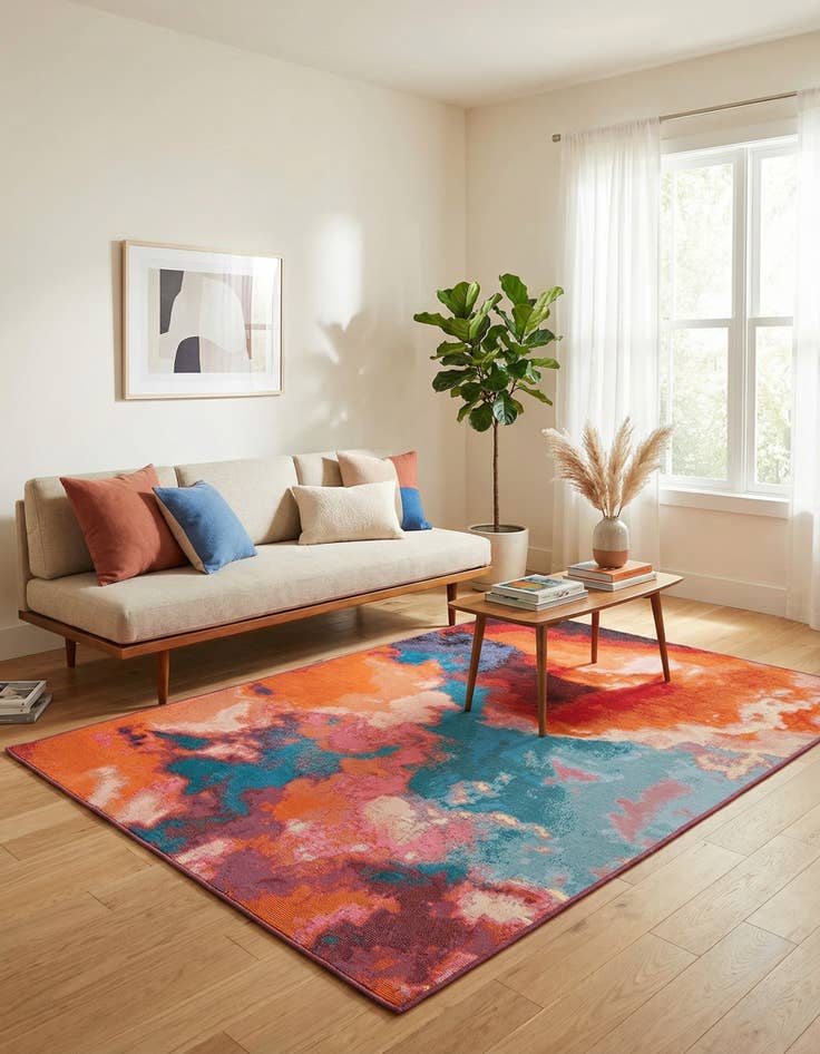 Detail image of  4' 1 x 6' 1  Washable Modern Indoor / Outdoor Rug