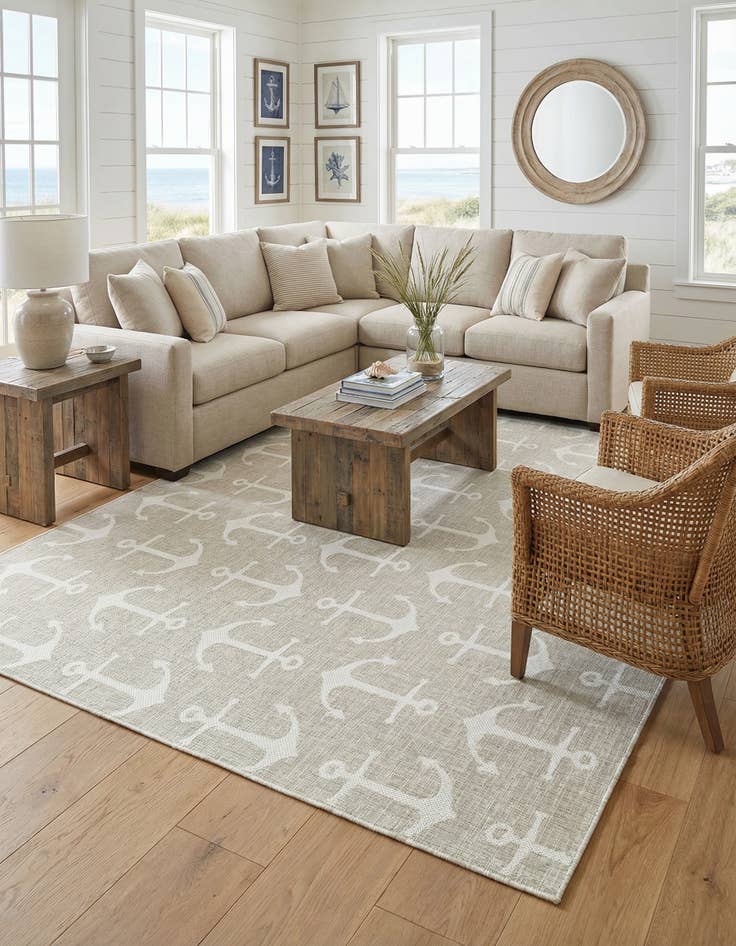 Detail image of 10' x 10'  Washable Coastal Indoor / Outdoor Square Rug