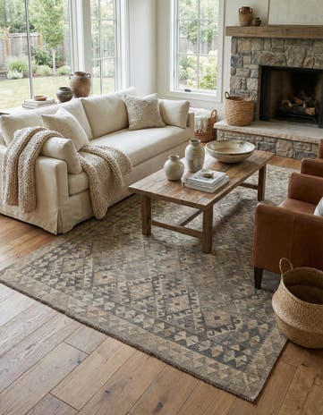 6' 5 x 9' 7 Hand Woven Kilim Maymana Wool Rug