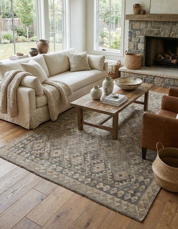 6' 5 x 9' 7 Hand Woven Kilim Maymana Wool Rug