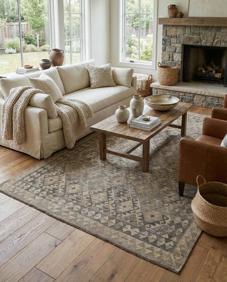 Detail image of 6' 5 x 9' 7 Hand Woven Kilim Maymana Wool Rug