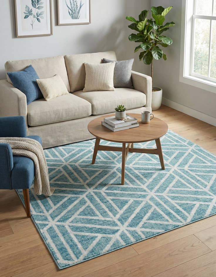 Detail image of  5' 3 x 5' 3 Lattice Trellis Square Rug