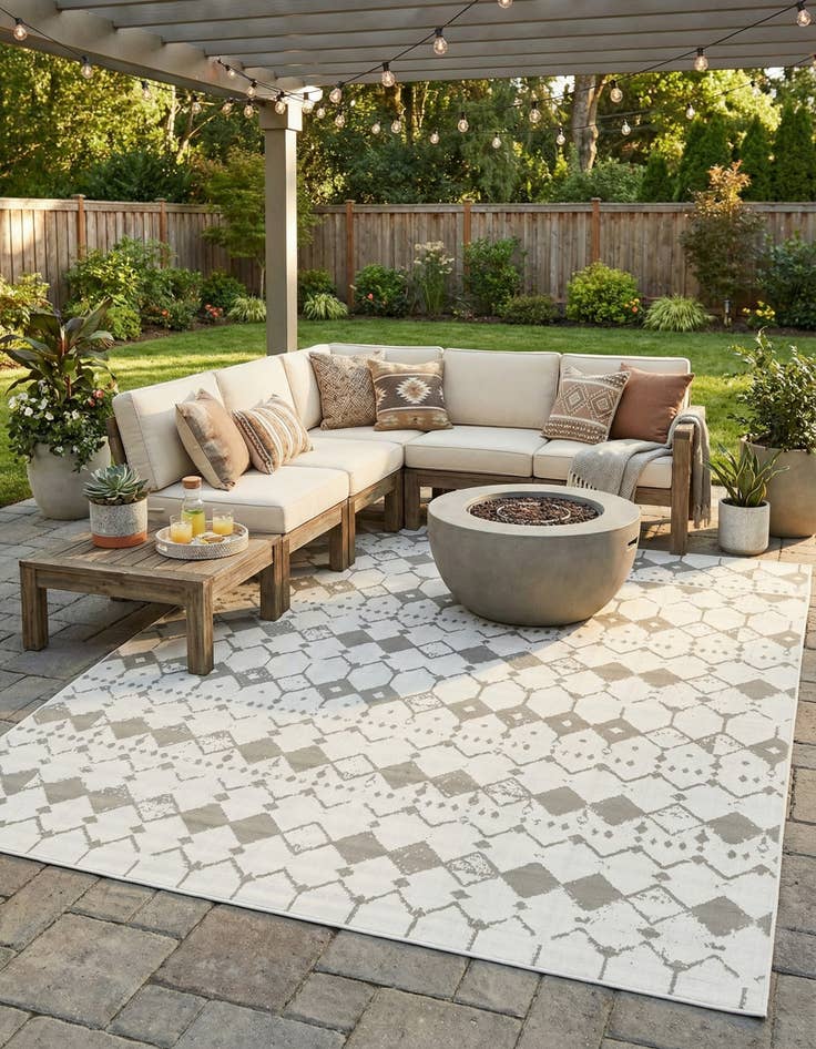 Detail image of 9' x 12' Easy-Clean Lattice Indoor / Outdoor Rug