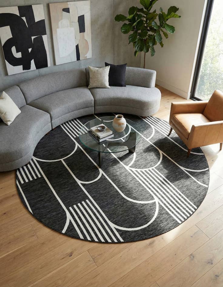 Detail image of  12' x 12'  Washable Modern Indoor / Outdoor Round Rug