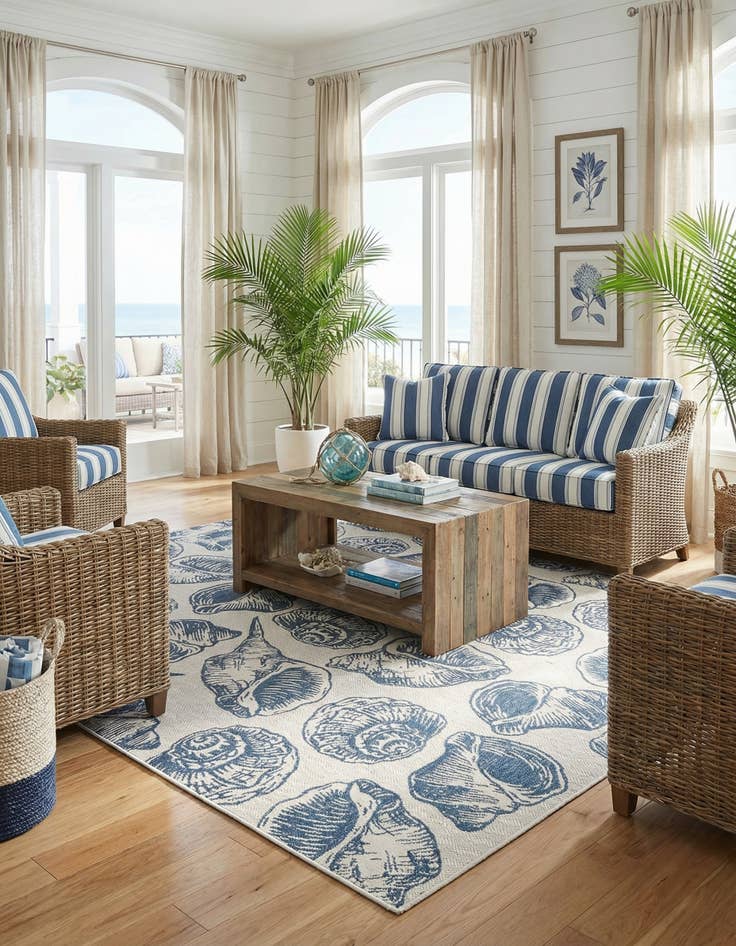 Detail image of 12' x 12'  Washable Coastal Indoor / Outdoor Square Rug