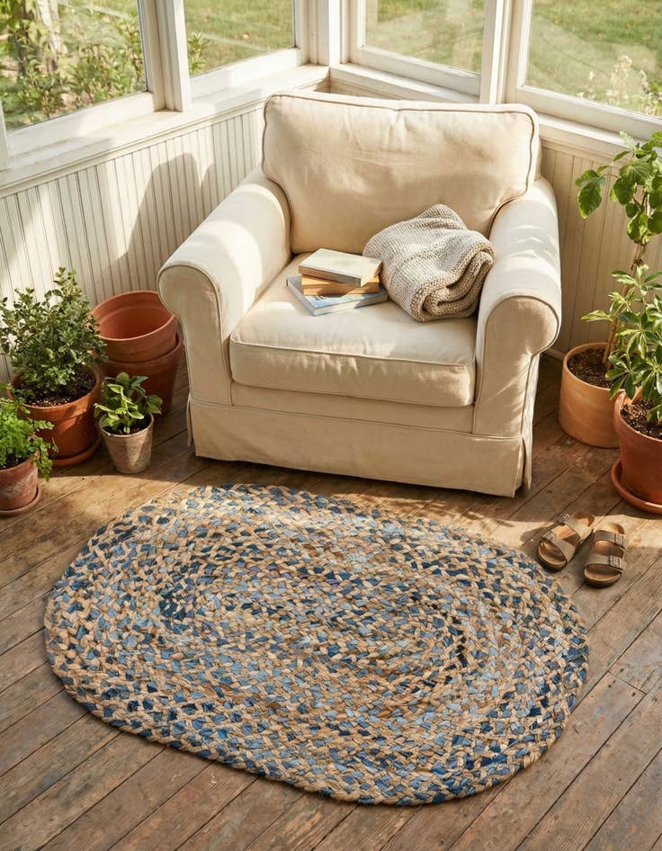 Detail image of 2' 2 x 3' 1  Hand Braided Chindi Oval Rug