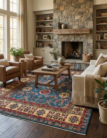 6' 7 x 9' 3 Hand Knotted Kazak Rug