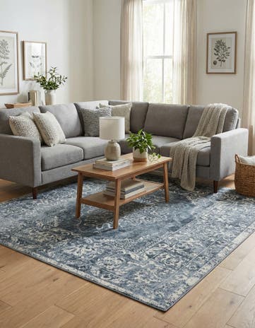 Blue Oxford Square Rug