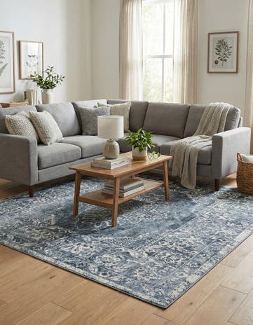 Blue Oxford Square Rug
