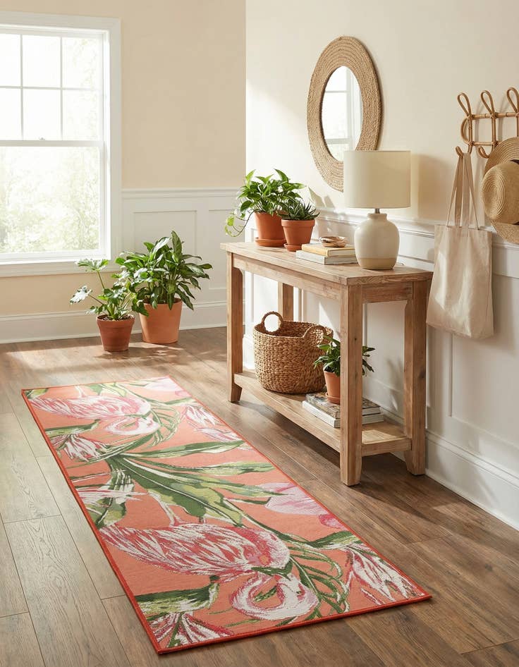 Detail image of 2' x 6' Easy-Clean Botanical Indoor / Outdoor Runner Rug