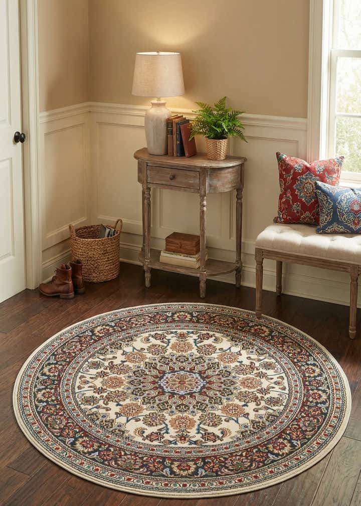 4' 1 x 4' 1 Easy-Clean Traditional Indoor / Outdoor Round Rug