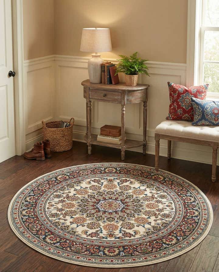 4' 1 x 4' 1 Easy-Clean Traditional Indoor / Outdoor Round Rug