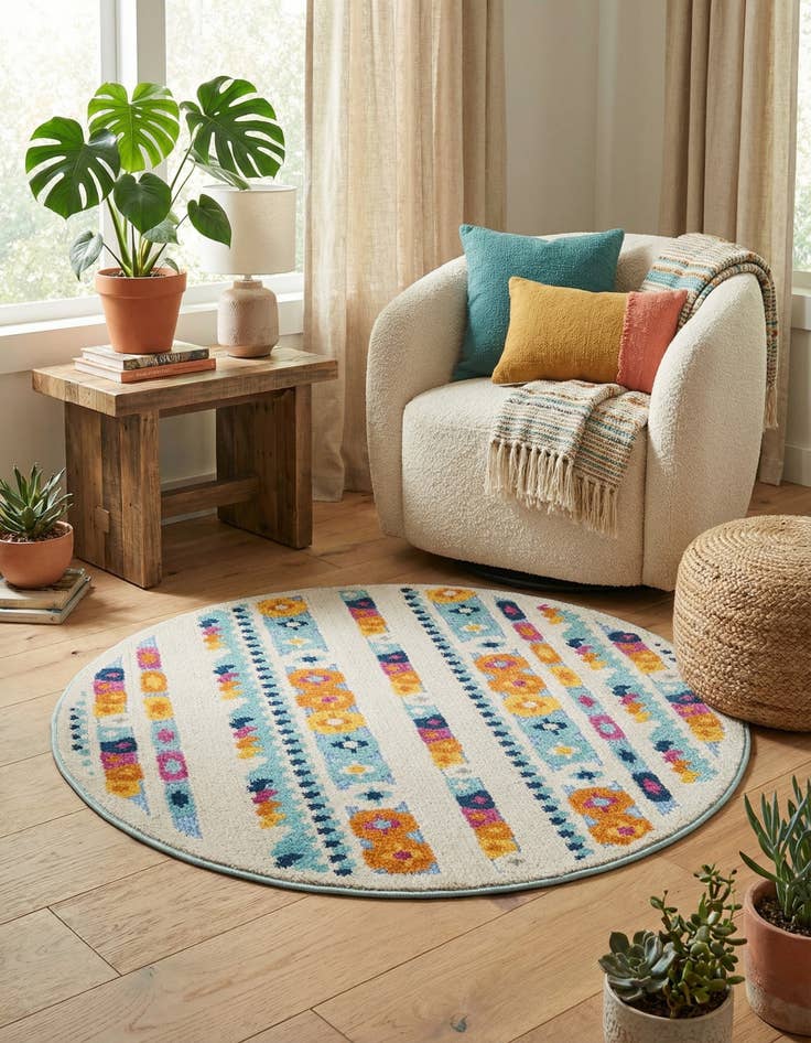 Detail image of 3' 3 x 3' 3  Washable Aruba Indoor / Outdoor Round Rug