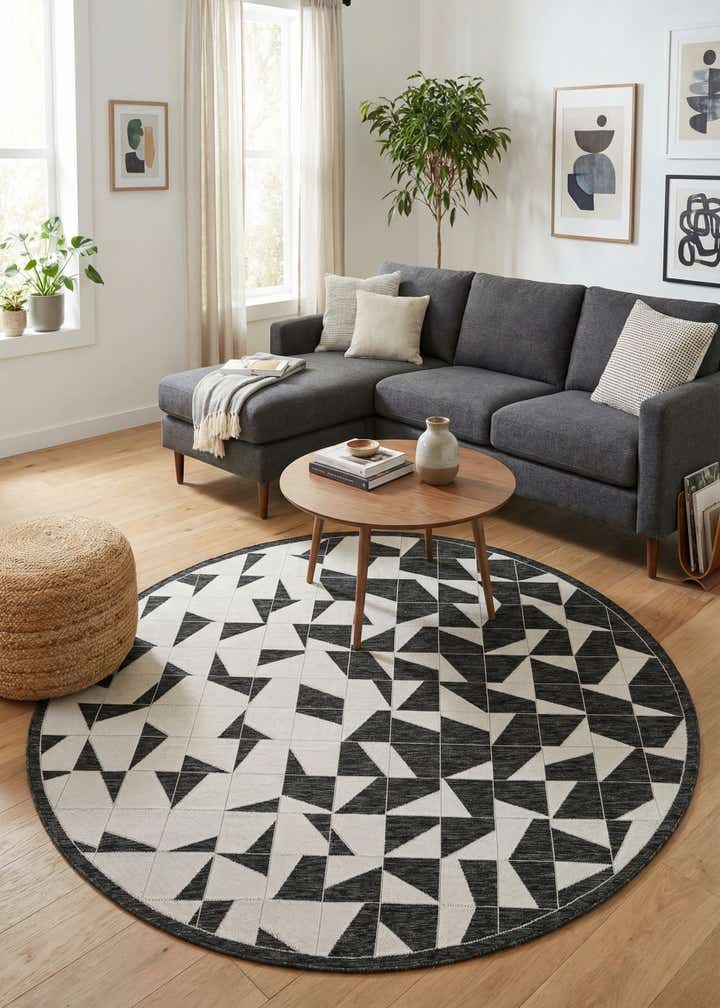 7' 10 x 7' 10 Easy-Clean Modern Indoor / Outdoor Round Rug