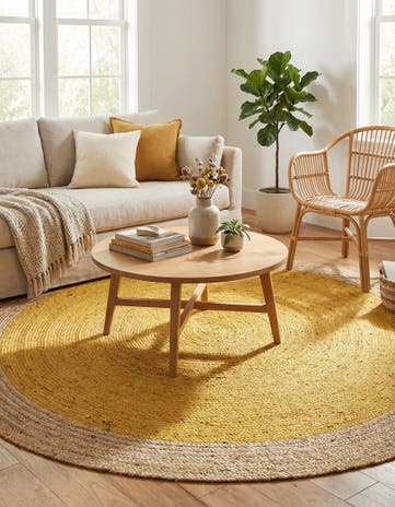 Yellow Handmade Braided Jute Round Rug