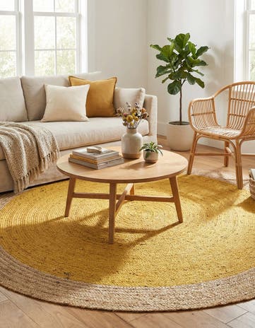 Yellow Handmade Braided Jute Round Rug