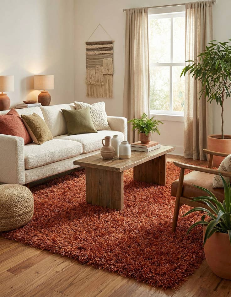 Detail image of  5' x 6' 7  Hand Knotted Solid Shag Oriental Rug