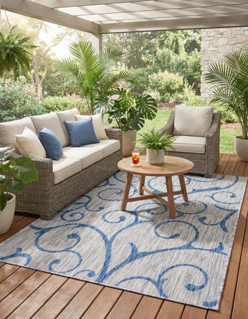 Gray Easy-Clean Botanical Indoor / Outdoor Rug