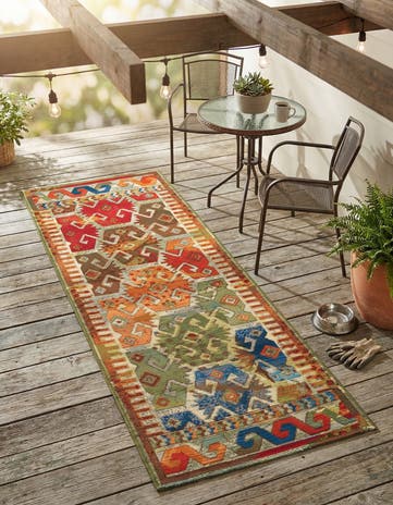 Easy-Clean Southwestern Indoor / Outdoor Runner Rug