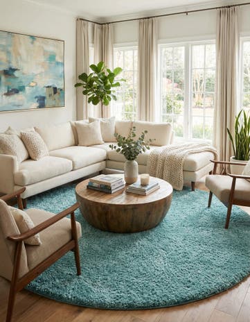 Turquoise Everyday Shag Round Rug