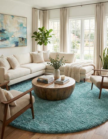 Turquoise Everyday Shag Round Rug