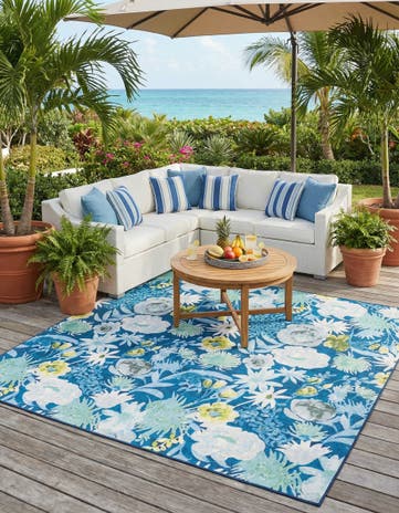 10' x 10' Easy-Clean Jill Zarin Caribbean Indoor / Outdoor Square Rug