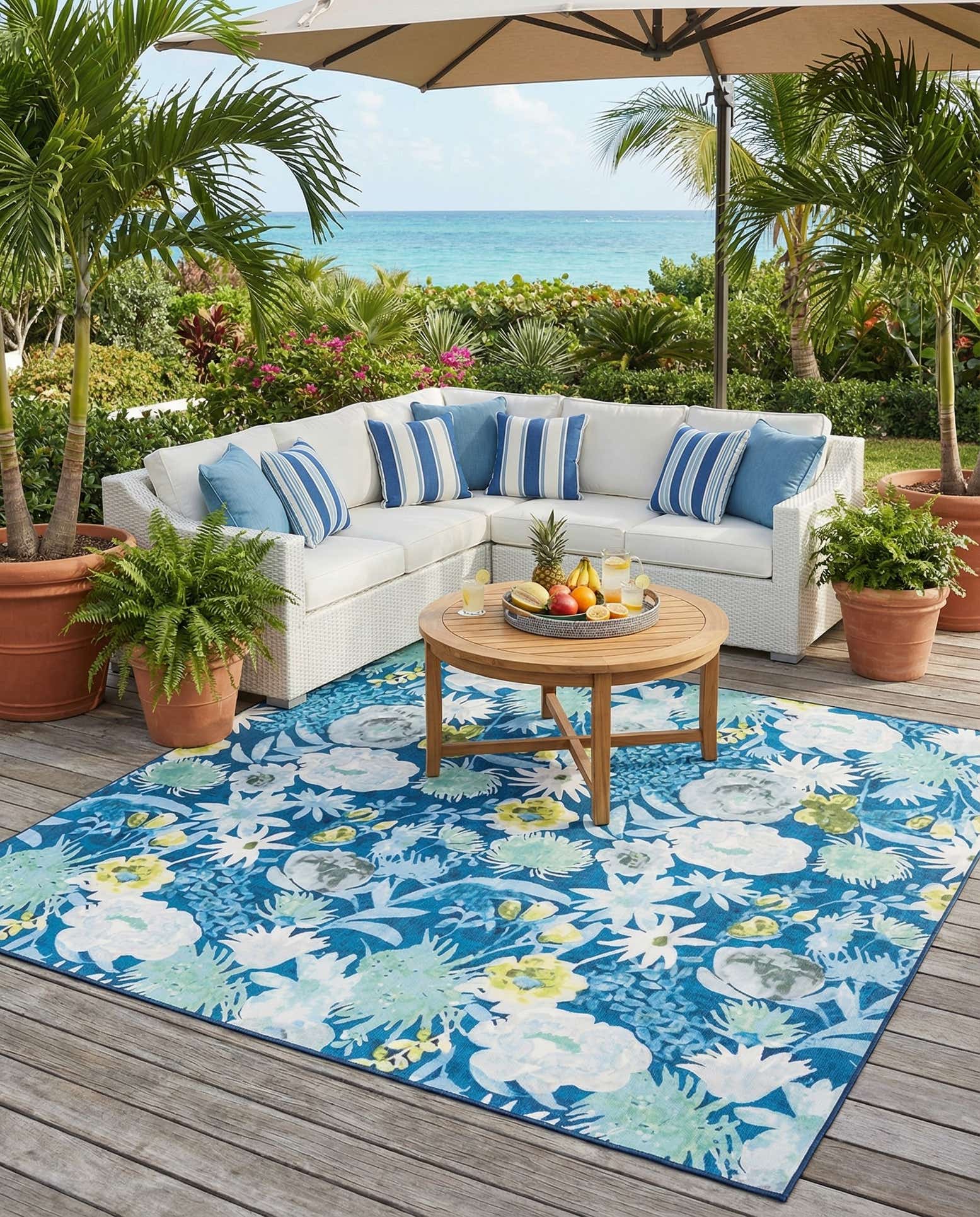 10' x 10' Easy-Clean Jill Zarin Caribbean Indoor / Outdoor Square Rug