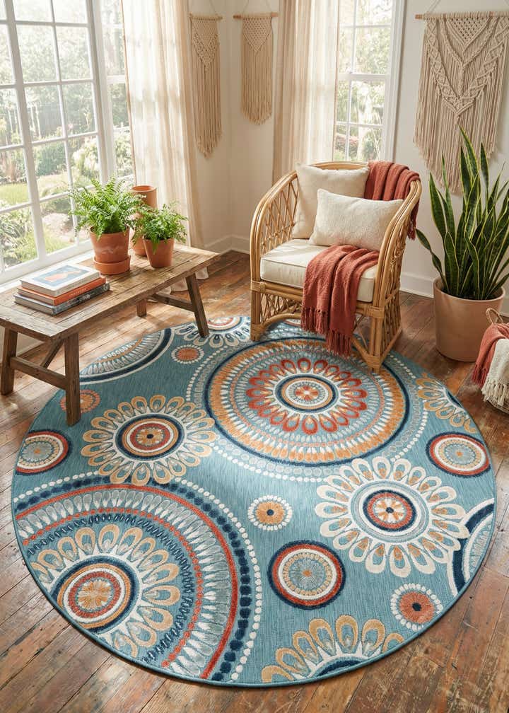 8' 2 x 8' 2 Easy-Clean Botanical Indoor / Outdoor Round Rug