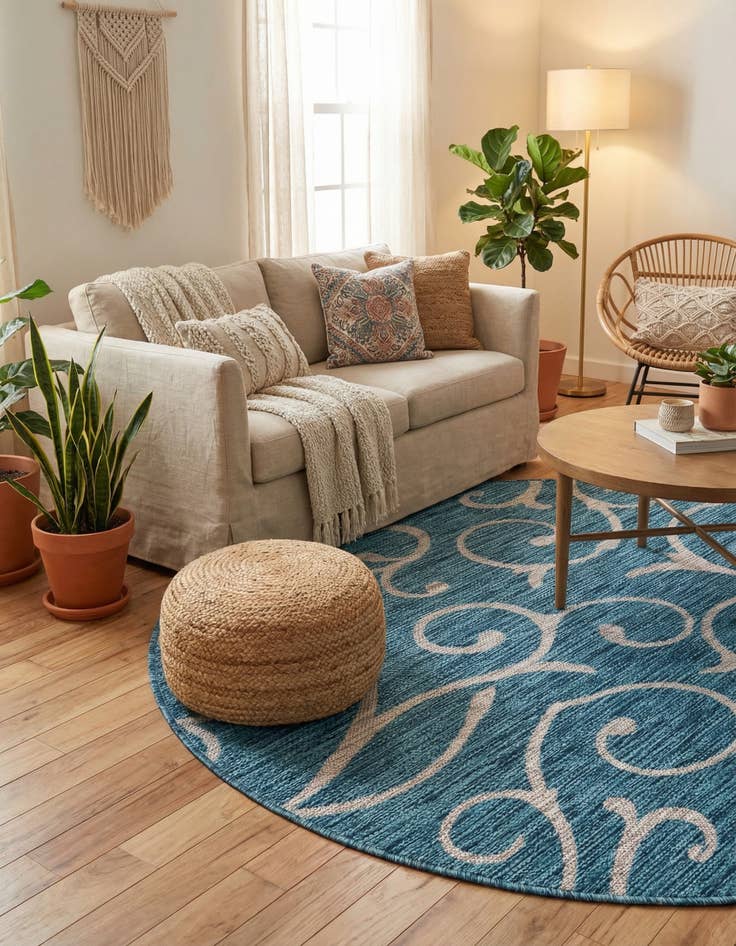 Detail image of 4' x 4'  Washable Botanical Indoor / Outdoor Round Rug