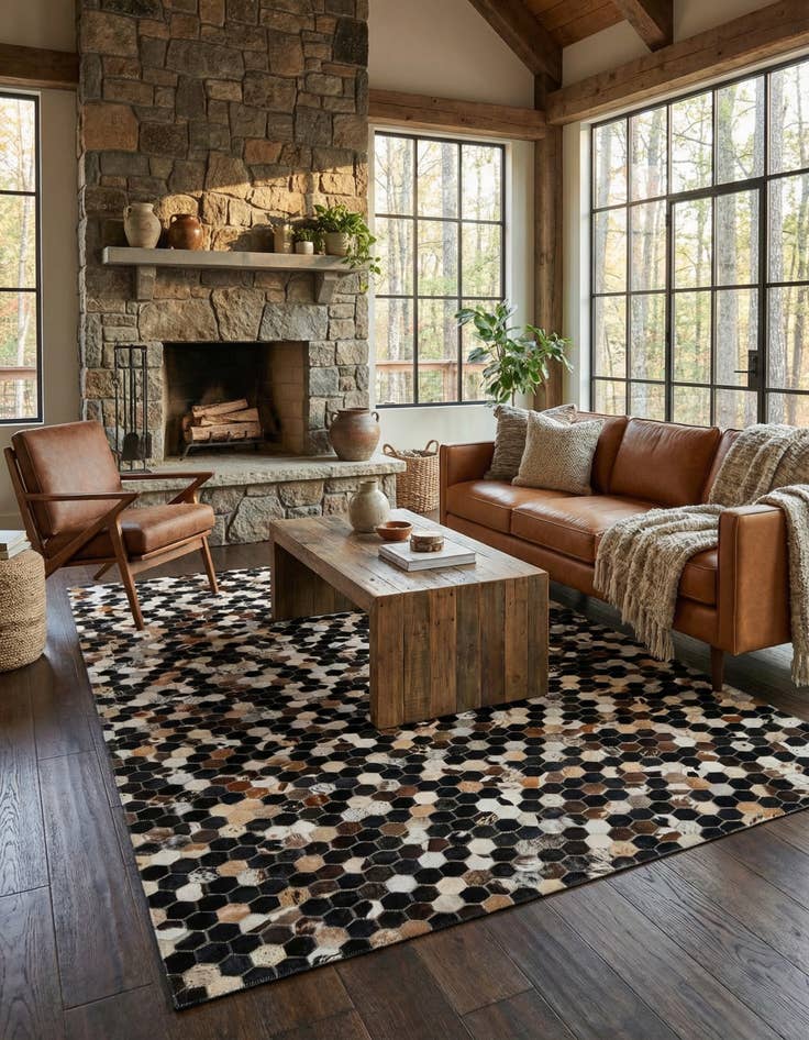 Detail image of  5' 1 x 7' 11 Cowhide - Patchwork Rug