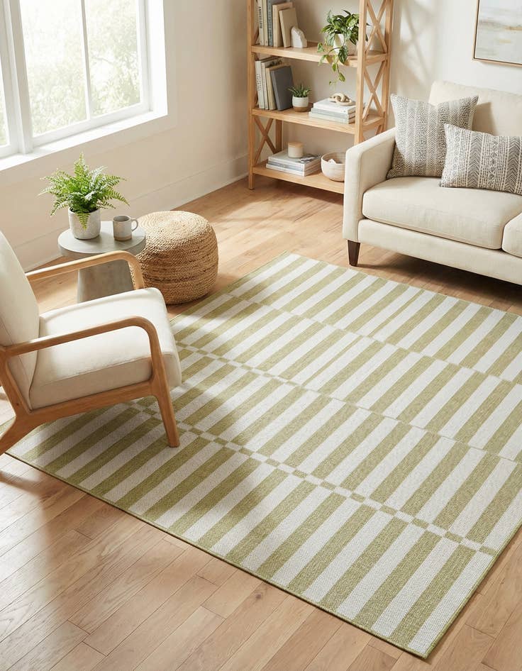 Detail image of 6' x 6'  Washable Striped Indoor / Outdoor Square Rug