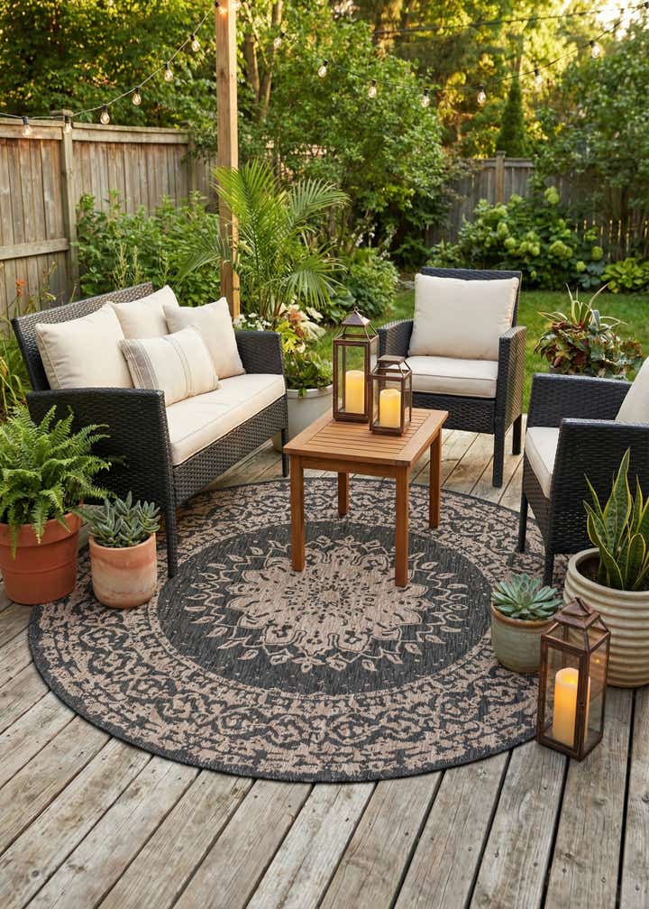 7' 10 x 7' 10 Easy-Clean Traditional Indoor / Outdoor Round Rug