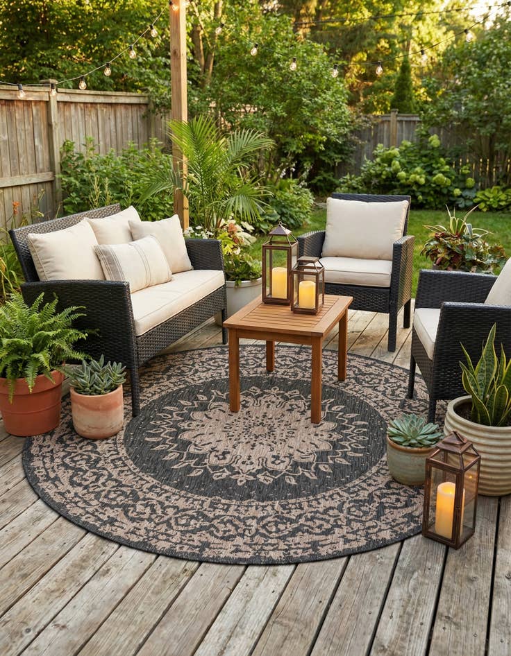 Detail image of 7' 10 x 7' 10 Easy-Clean Traditional Indoor / Outdoor Round Rug