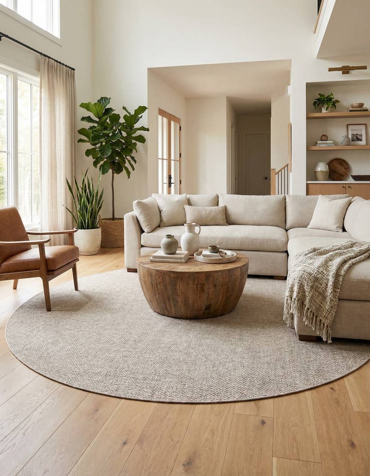 Detail image of 10' x 10'  Washable Solid Indoor / Outdoor Round Rug