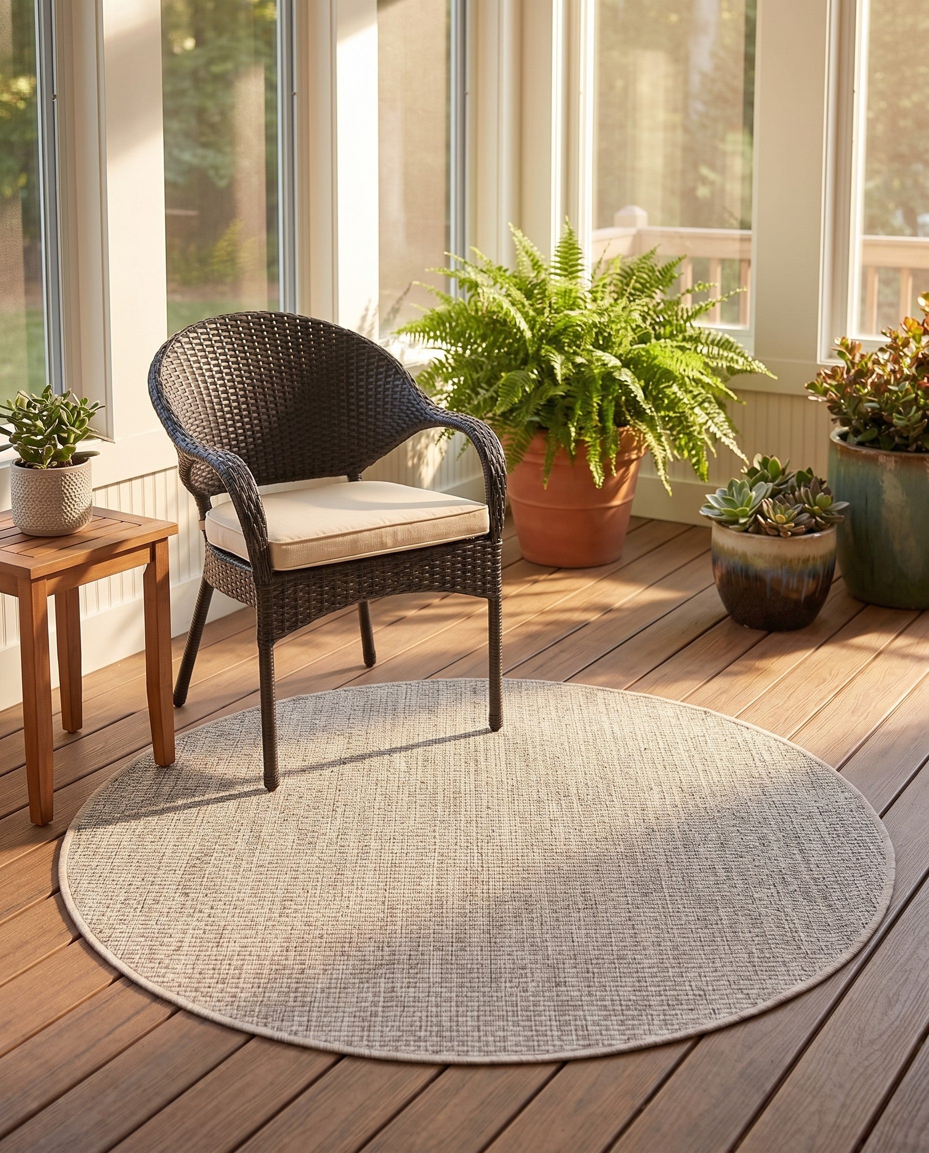 4' x 4' Easy-Clean Solid Indoor / Outdoor Round Rug