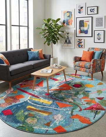 Aqua Washable Vivid Oval Rug