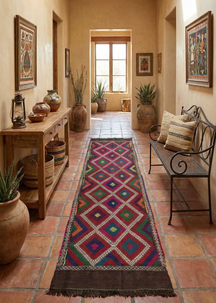 2' 5 x 10' 4 Hand Woven Kilim Fars Wool Runner Rug