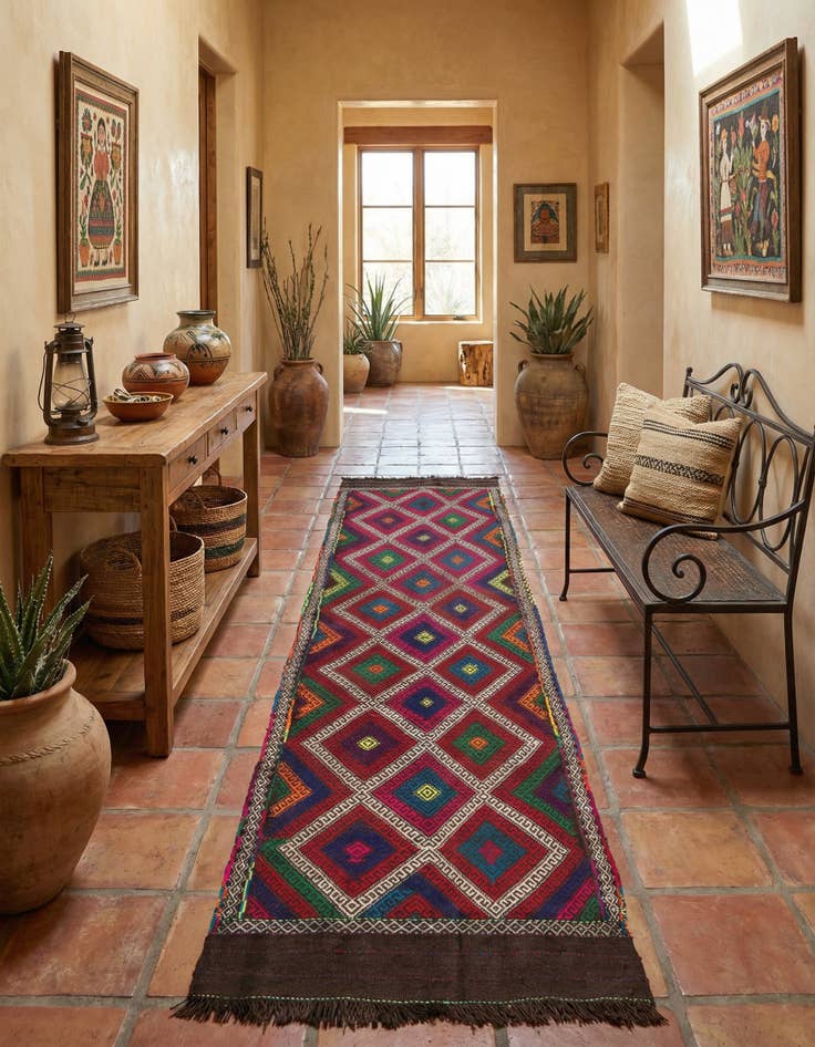 Detail image of 2' 5 x 10' 4 Hand Woven Kilim Fars Wool Runner Rug