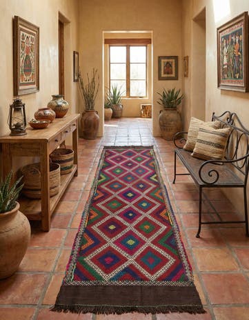 2' 5 x 10' 4 Hand Woven Kilim Fars Wool Runner Rug