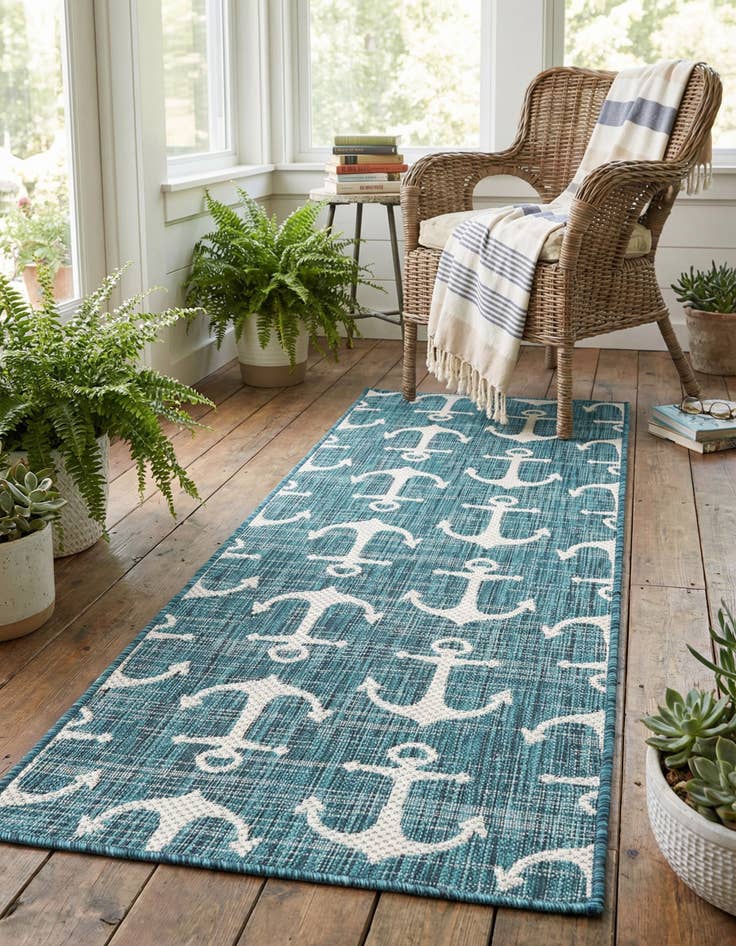 Detail image of  2' x 6'  Washable Coastal Indoor / Outdoor Runner Rug