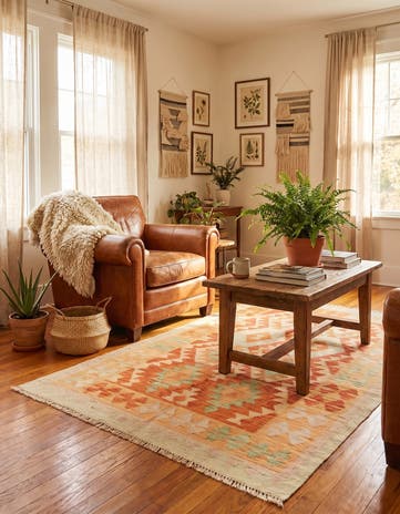 3' 4 x 5' Hand Woven Kilim Waziri Wool Rug