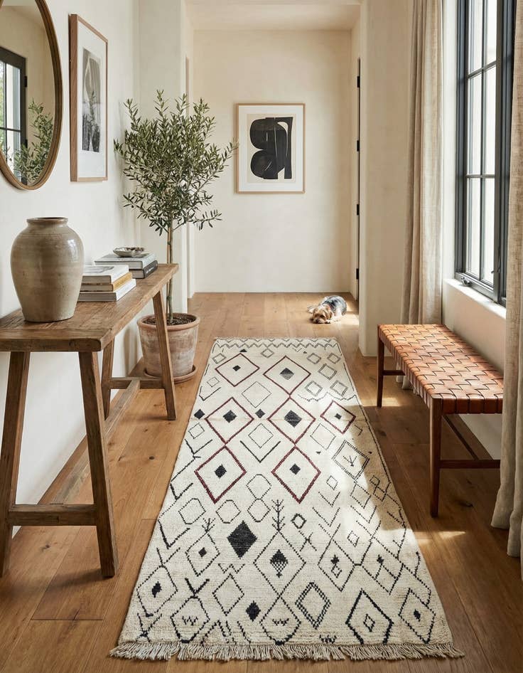 Detail image of 4' 2 x 12'  Hand Knotted Moroccan Wool Runner Rug